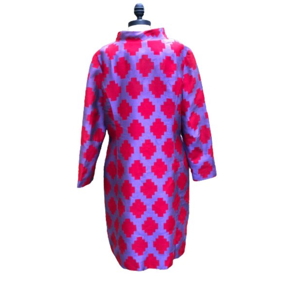 Vtg 50s/60s Silk Geometric Print Funnel Neck Topper Jacket Coat Dress Lou-Ette - Picture 5 of 15